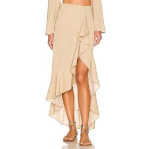 Luli Fama Ruffle High Low Slit Skirt Fold Rush Gold